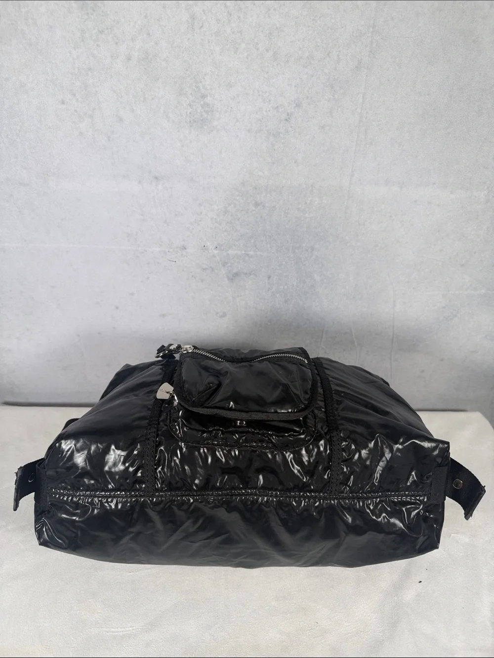 Nine West Black Shiny Quilted Nylon Satchel